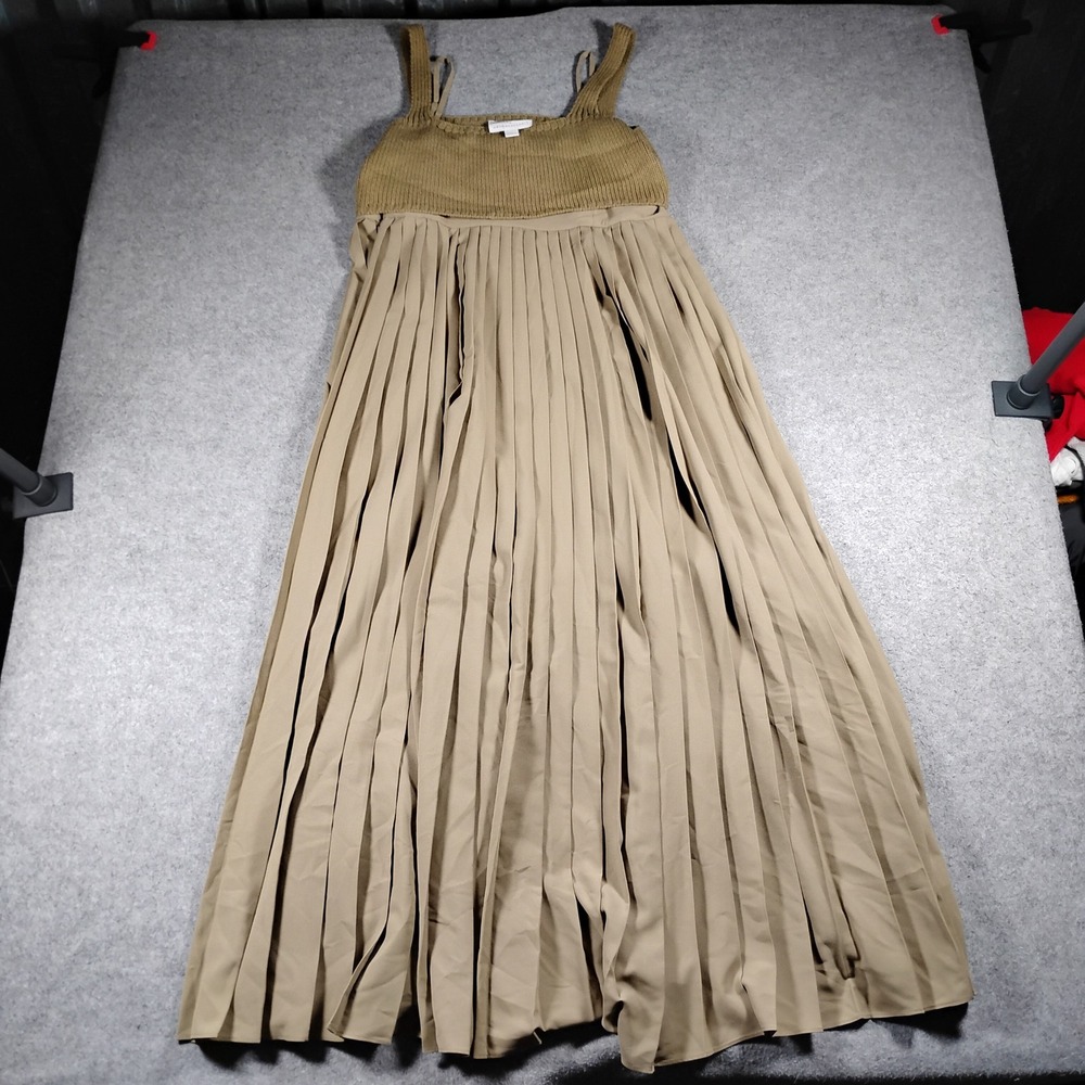 Mare Mare x Anthropologie Tan Mixed Media Pleated Maxi Dress Size Large